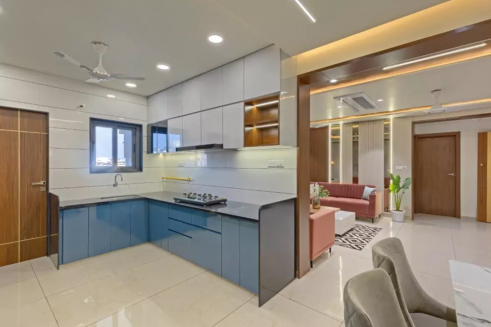 blue cabinet by Modular kitchen designer in Ahmedabad